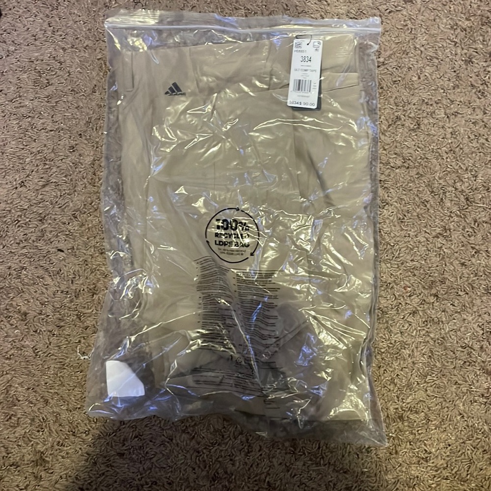 Adidas tan tapered golf pants